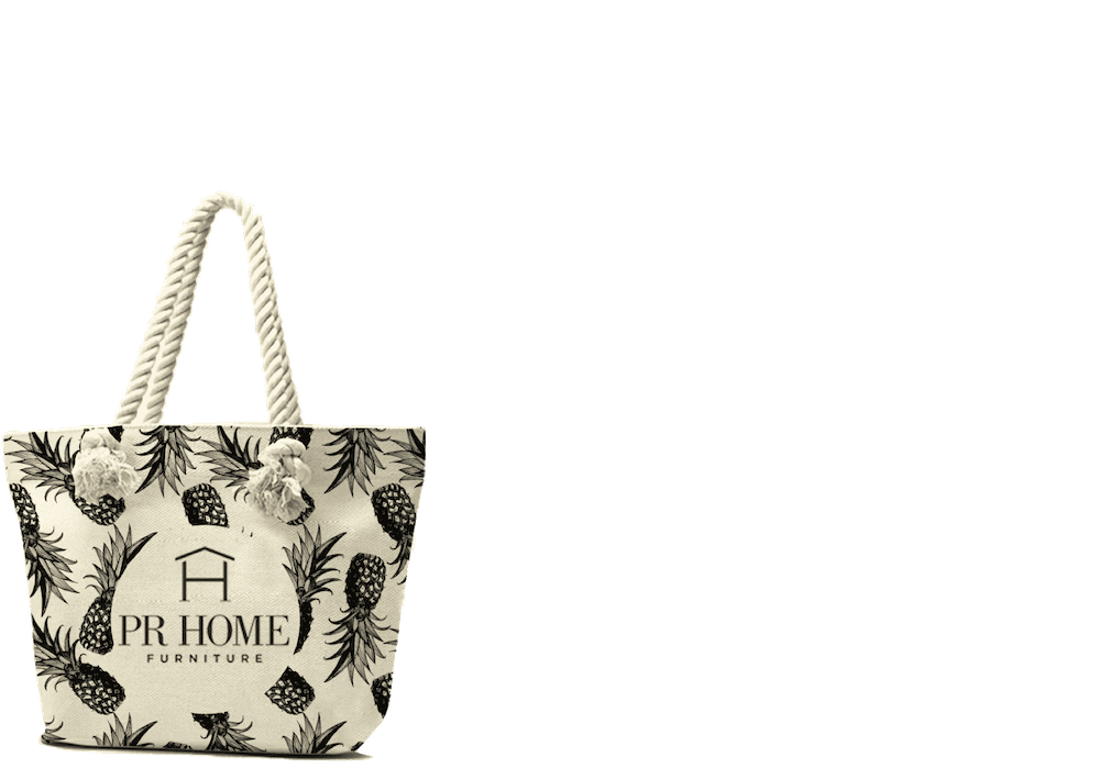 tan tote bag with black text and pineapple images
